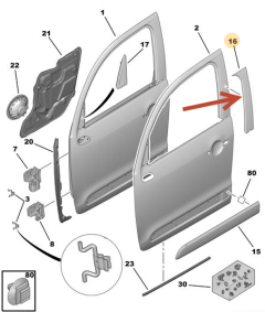 Μπορντούρα πόρτας Δεξιά Εμπρός Γνήσιο Citroen C3 Picasoo 98196289XT